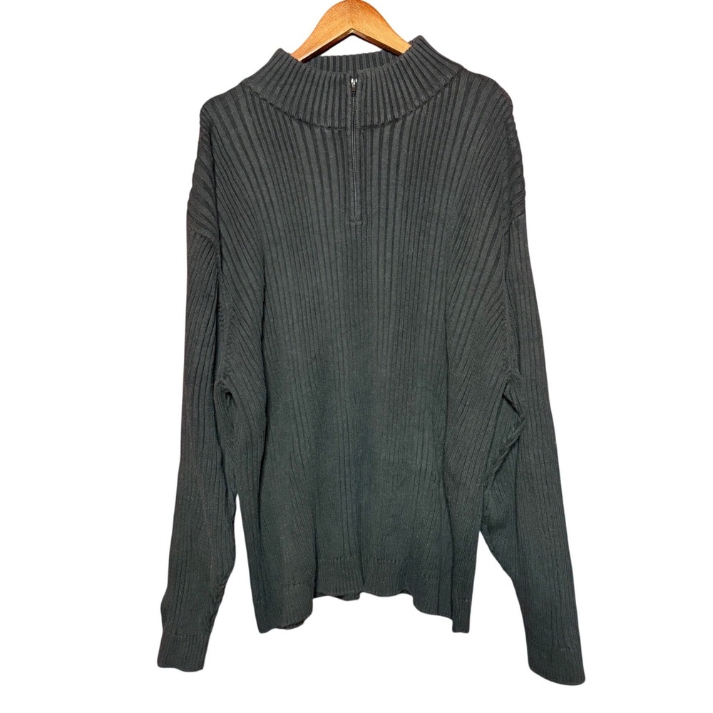 Wilke Rodriguez Sweater Men 2XLT Black Quarter Zip Ribbed 100% Cotton‎ Mock Neck
